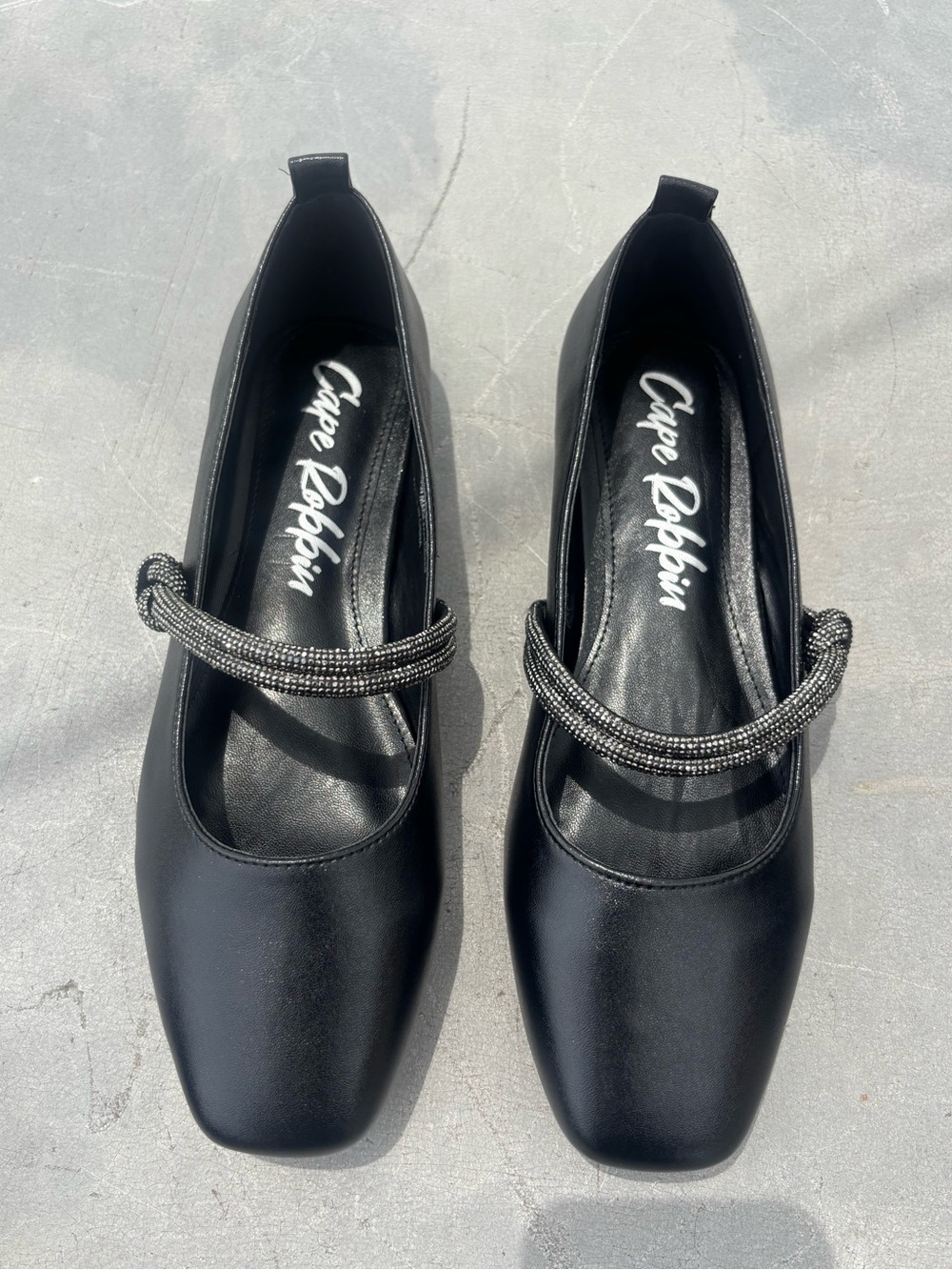 Cape Robbin Black Mary Jane Flats with Sparkling Strap
